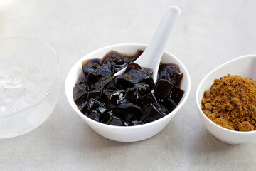Grass jelly, herbal dessert. Mesona chinensis