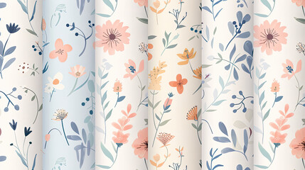 A collection of delicate floral patterns in soft pastel colors
