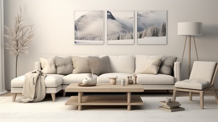 Fototapeta na wymiar Modern living room interior composition with aesthetic setting and background 