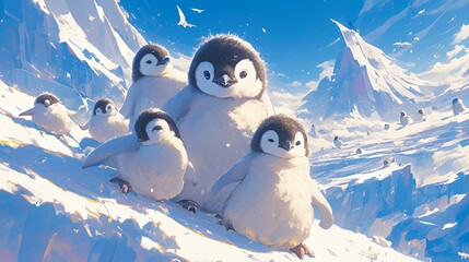 可愛いペンギン、氷河6 - obrazy, fototapety, plakaty