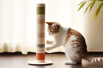 A scratching post for cat in a material that they enjoy scratching, such as sisal or cardboard - obrazy, fototapety, plakaty
