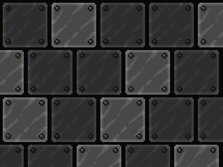 Pixel art Tileset. 2D Dungeon Steel Wall Texture with shadowing - Assets for Game - steel concrete seamless with dark background.	