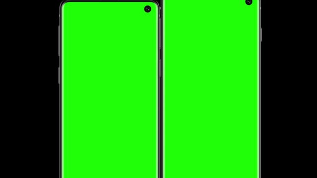 Smartphone Mockup Series with blank green screen, isolated on Black background. HD animation for presentation on mockup screen and commercial apps