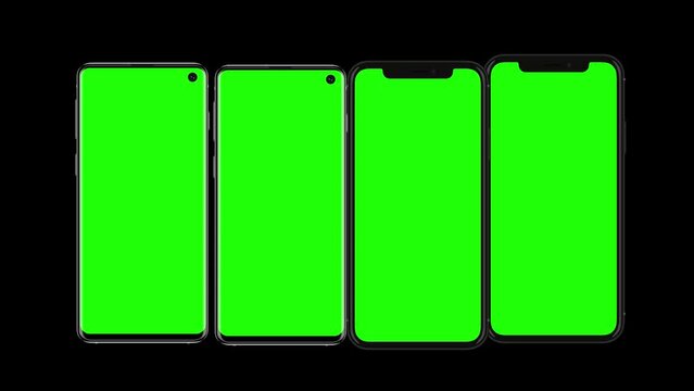 Smartphone Mockup Series with blank green screen, isolated on Black background. HD animation for presentation on mockup screen and commercial apps
