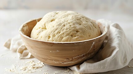 A close-up snap shows freshly mixed yeast dough in a bowl over a white kitchen tabletop, eager to bake and space, Generative AI.