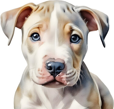 watercolor painting of a cute Pitbull.