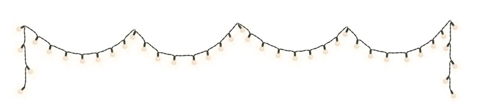 Decorative wire balls and string lights or Christmas and New Year cotton ball light garland. Png transparency