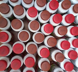 The bottle of the drink bottle is visible from above. 