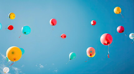 Brightly colored balloons floating in a clear blue sky
