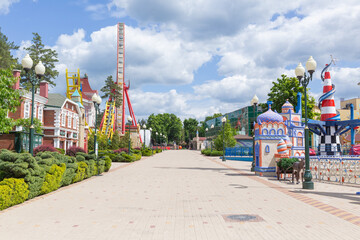 empty street of Maxim Gorky Central Park for Culture and Recreation in kharkiv