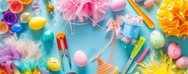 From Ribbons to Feathers: An Assortment of Supplies for an Easter Bonnet Decorating Session