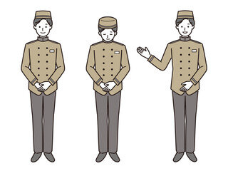 男性ホテルスタッフのベクターイラストセット