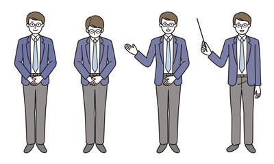 メガネをかけた男性のベクターイラストセット　会社員　教師