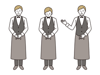 男性ホールスタッフのベクターイラストセット