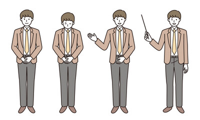 男性のベクターイラストセット　会社員　教師