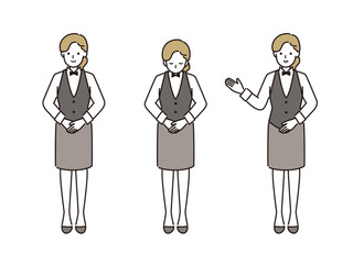 女性ホールスタッフのベクターイラストセット
