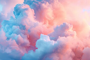 Dreamy Pink and Blue Cotton Candy Clouds - obrazy, fototapety, plakaty