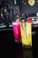 cold and fresh mix pink and yellow juice fruit