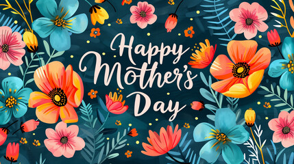 A handcrafted Mothers Day card adorned with vibrant flowers and delicate leaves, exuding warmth and love, Mother`s Day Background Illustration