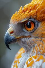 Fantasy Imaginative Yellow Hawk/Raptor Close-Up Illustration, in the Style of Wildllife Photography. Generative AI.
