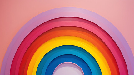A vibrant rainbow stretching across the light pink circle, its colorful bands blending together in a dazzling display of chromatic harmony.