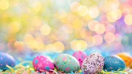 Fototapeta na wymiar A colourful bokeh background suitable for Easter. Just the background