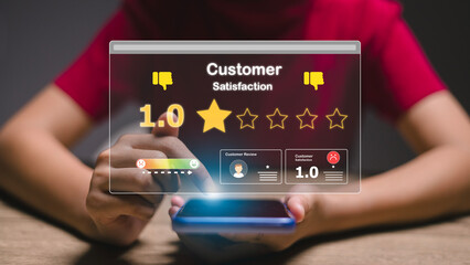 Customers chose a 1-star rating review in the survey on the virtual touch screen on smartphones....