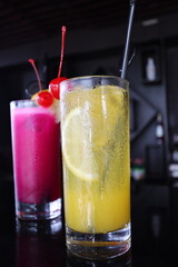 cold and fresh mix pink and yellow juice fruit