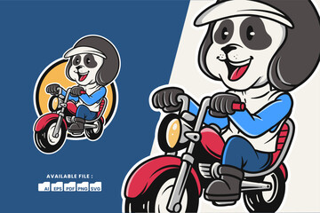 Cute Panda riding red motorcycle cartoon Animal