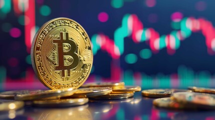 growing bitcoin, positive trend of bitcoin trade with growing candle background