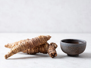 deodeok, mountain herb whose roots have restorative properties, Warm herbal tea