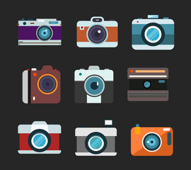 Camera icons set. Flat illustration of various camera vector icons bundle pack.