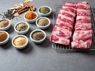 Beef back ribs and various spices