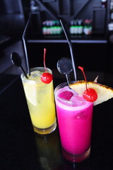cold and fresh mix pink and yellow juice fruit