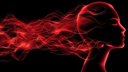 Abstract Red Silhouette of a Woman's Profile with Flowing Lines