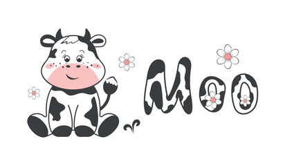 Obraz na płótnie Canvas Cute children's design with a funny cow. Vector illustration.