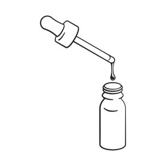 Eye dropper and glass bottle with liquid drop line drawing vector - 761070902