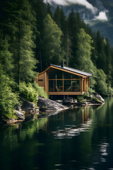 Fototapeta na wymiar Sublime Isolation: A Quaint Fjord Cabin Amidst Norway's Pristine Nature