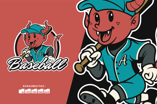 Cute Devil - Baseball Mascot Vector Illustration