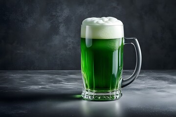 A green beer is poured into a glass on a table