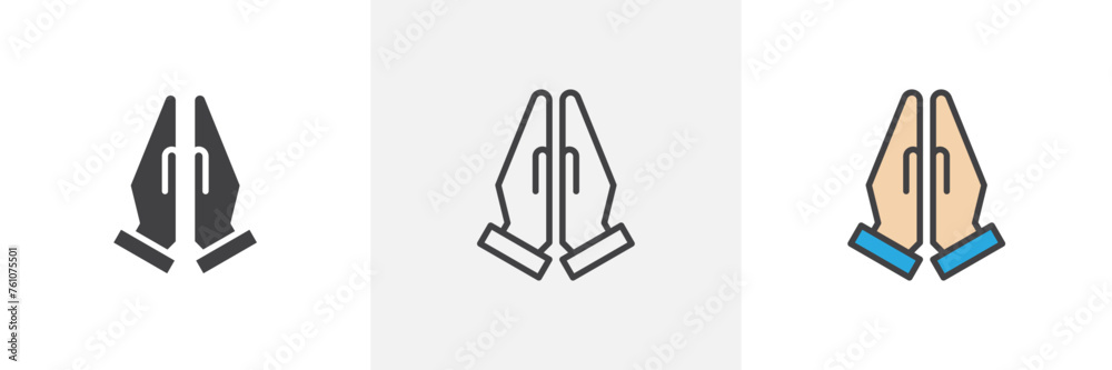 Wall mural hand fold respect icon. namaste gesture symbol. thank you and apology sign - Wall murals