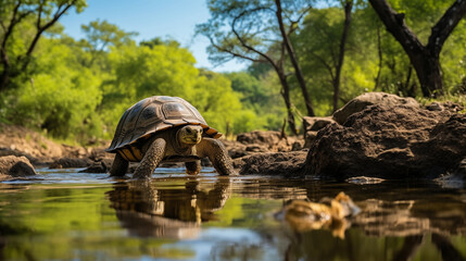 Galapagos Giants: Intimate Encounters with Tortoises at Reserva El Chato - obrazy, fototapety, plakaty