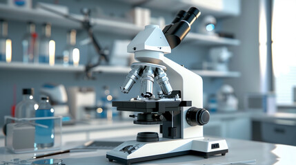 Modern microscope on table in laboratory