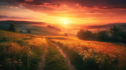 Fototapeta premium Magnificent sunset or sunrise landscape