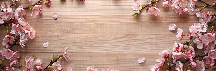 beautiful wooden background with cherry blossoms