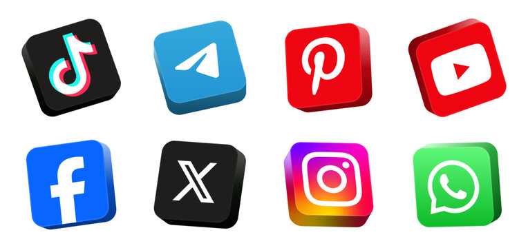 3d social media icons button. social media logo , 3d youtube, pinterest, twitter, x, telegram, whatsapp, tiktok, facebook, instagram, logo, icon - 3d social network follow us icon collection set