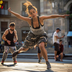 Fototapeta na wymiar Dancers performing on the streets of Barcelona