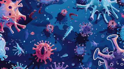 Microscopic germs and pathogens illustration - obrazy, fototapety, plakaty