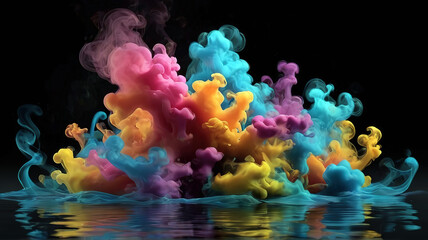 Obraz na płótnie Canvas Colorful ink splashes in water on dark background