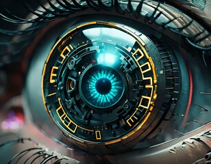 Futuristic mechanical Eye Close-Up. Generative AI